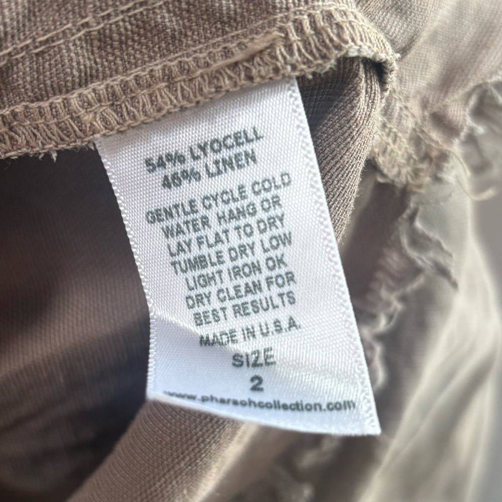 PHARAOH Cropped Olive Green Linen Shirt Jacket - Picture 8 of 8